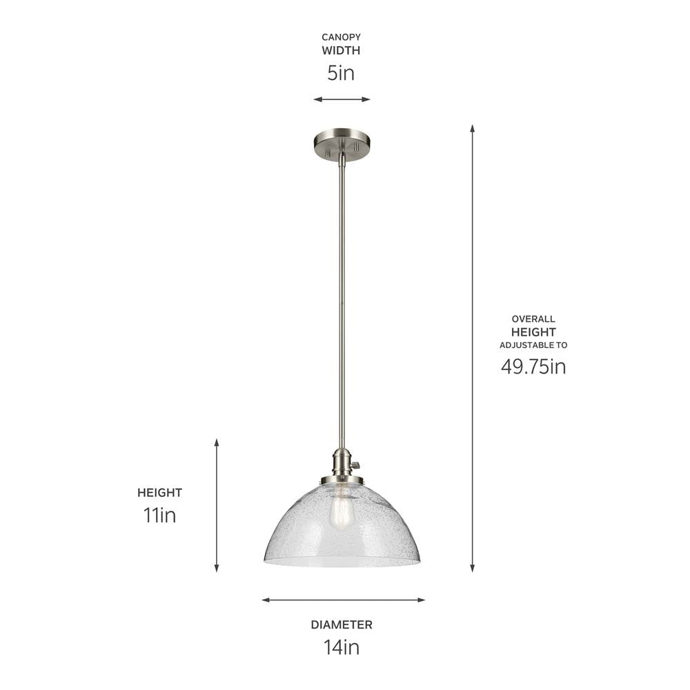 Kichler Lighting 43912NI Brushed Nickel Avery 11'' 1-light Dome Pendant With Clear Seeded Glass In Nickel Image 2