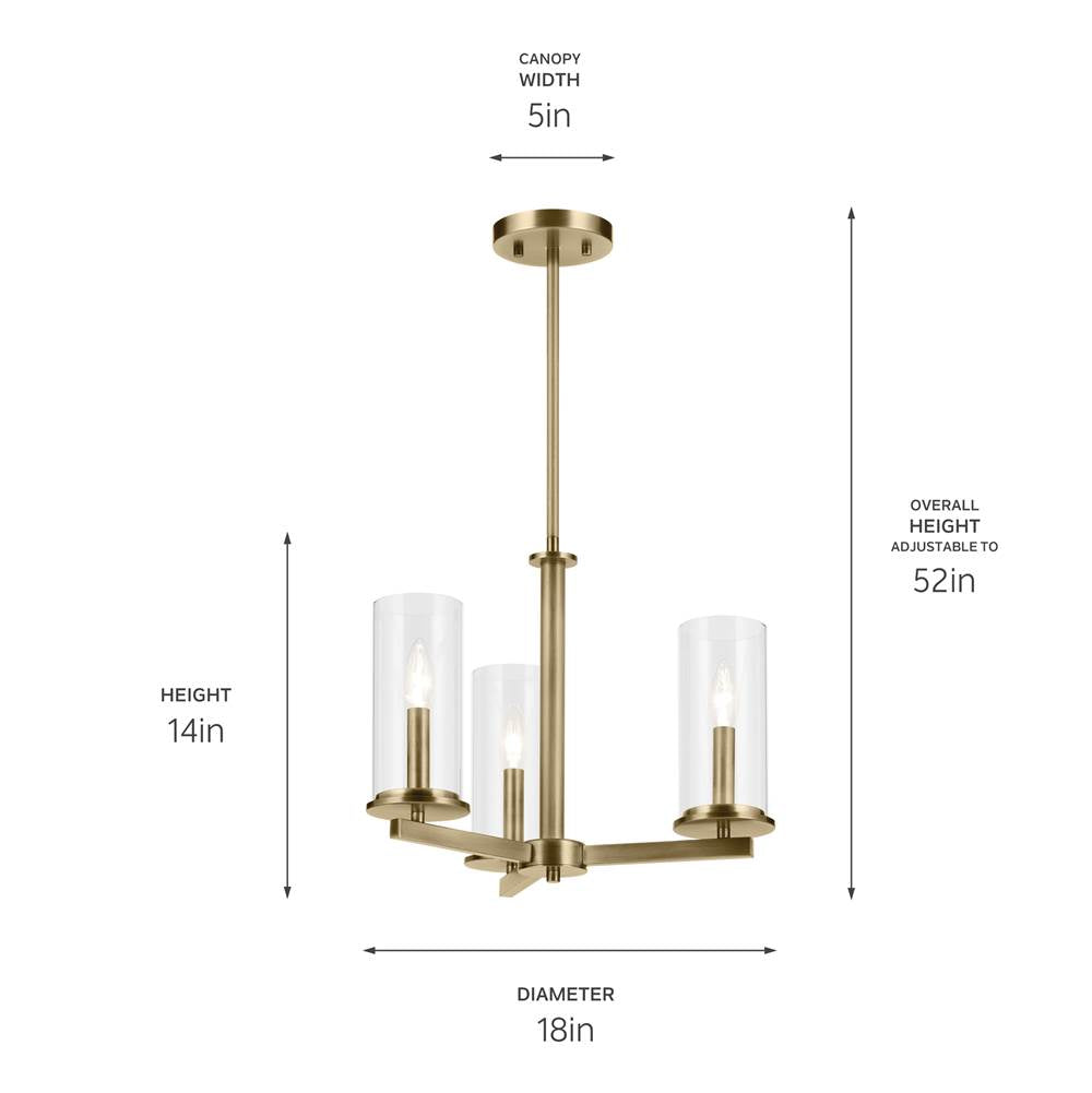 Kichler Lighting 43997NBR Natural Brass Crosby 14'' 3-light Convertible Semi Flush With Clear Glass In Natural Brass Image 2