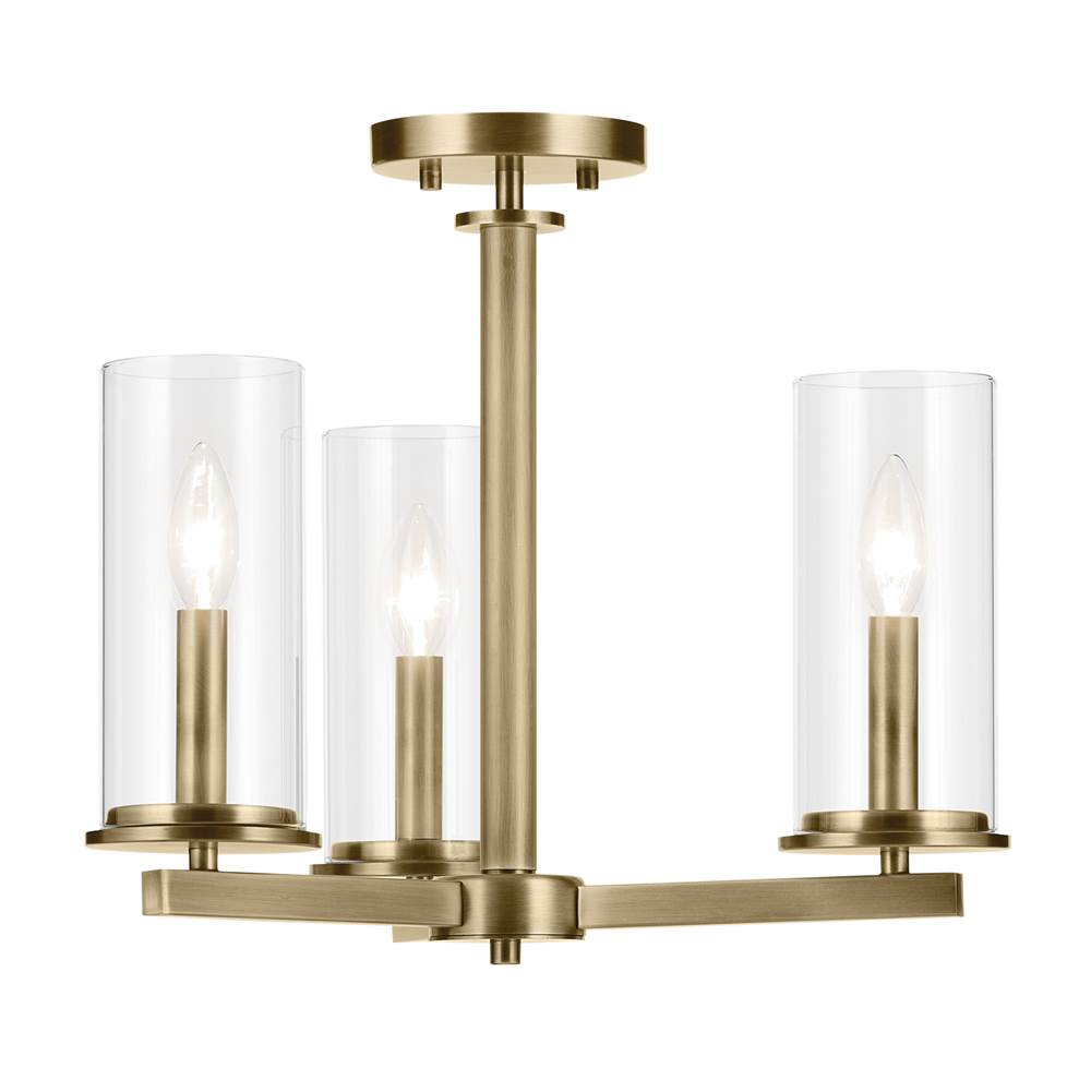 Kichler Lighting 43997NBR Natural Brass Crosby 14'' 3-light Convertible Semi Flush With Clear Glass In Natural Brass Image 5