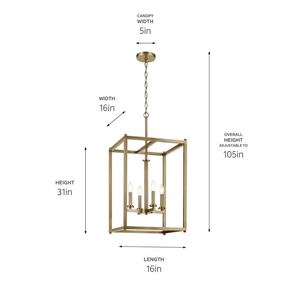 Kichler Lighting 43998NBR Natural Brass Crosby 31'' 4-light Foyer Pendant With Clear Glass In Natural Brass Image 2
