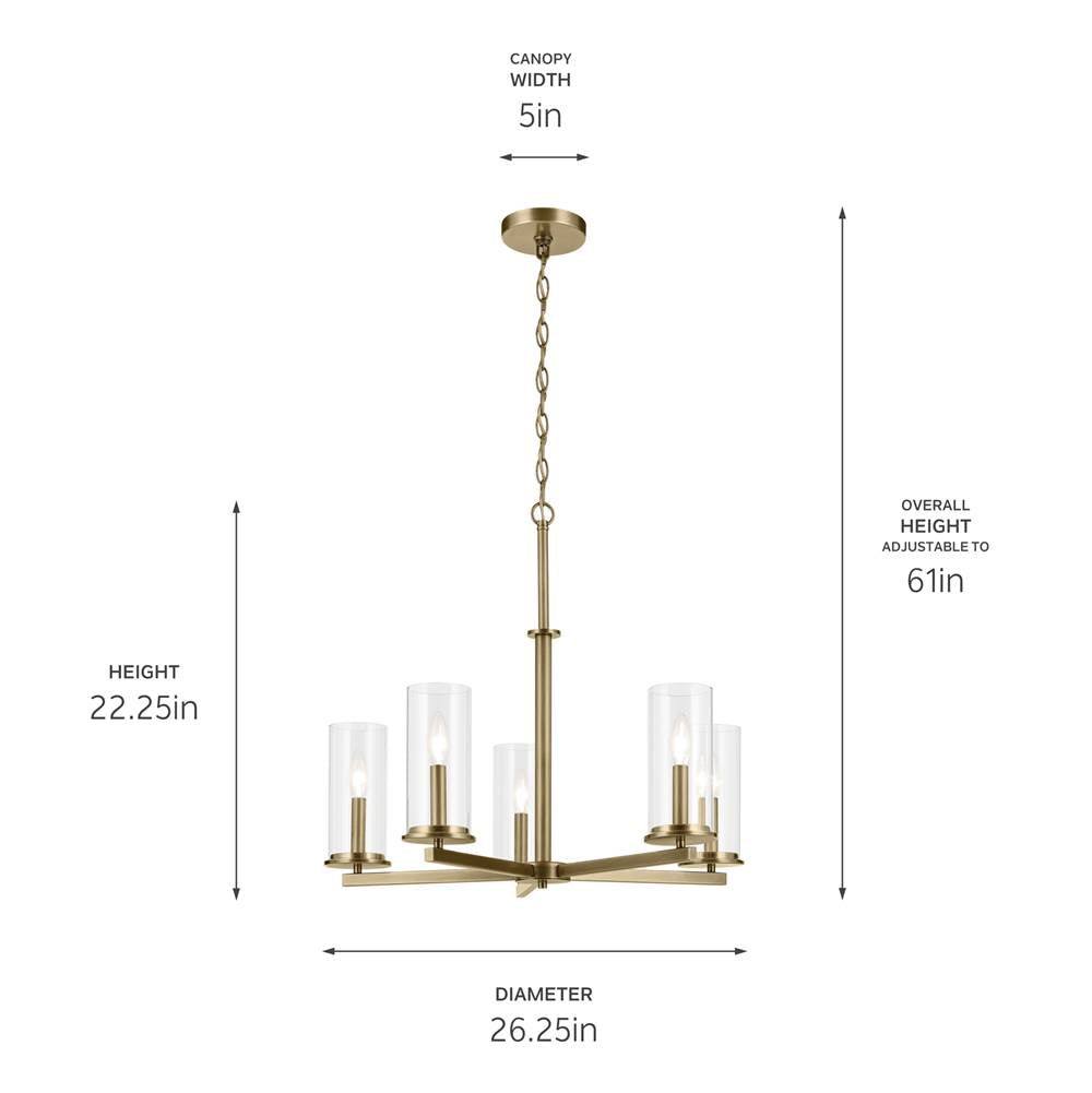 Kichler Lighting 43999NBR Natural Brass Crosby 22.5'' 5-light Chandelier With Clear Glass In Natural Brass Image 2