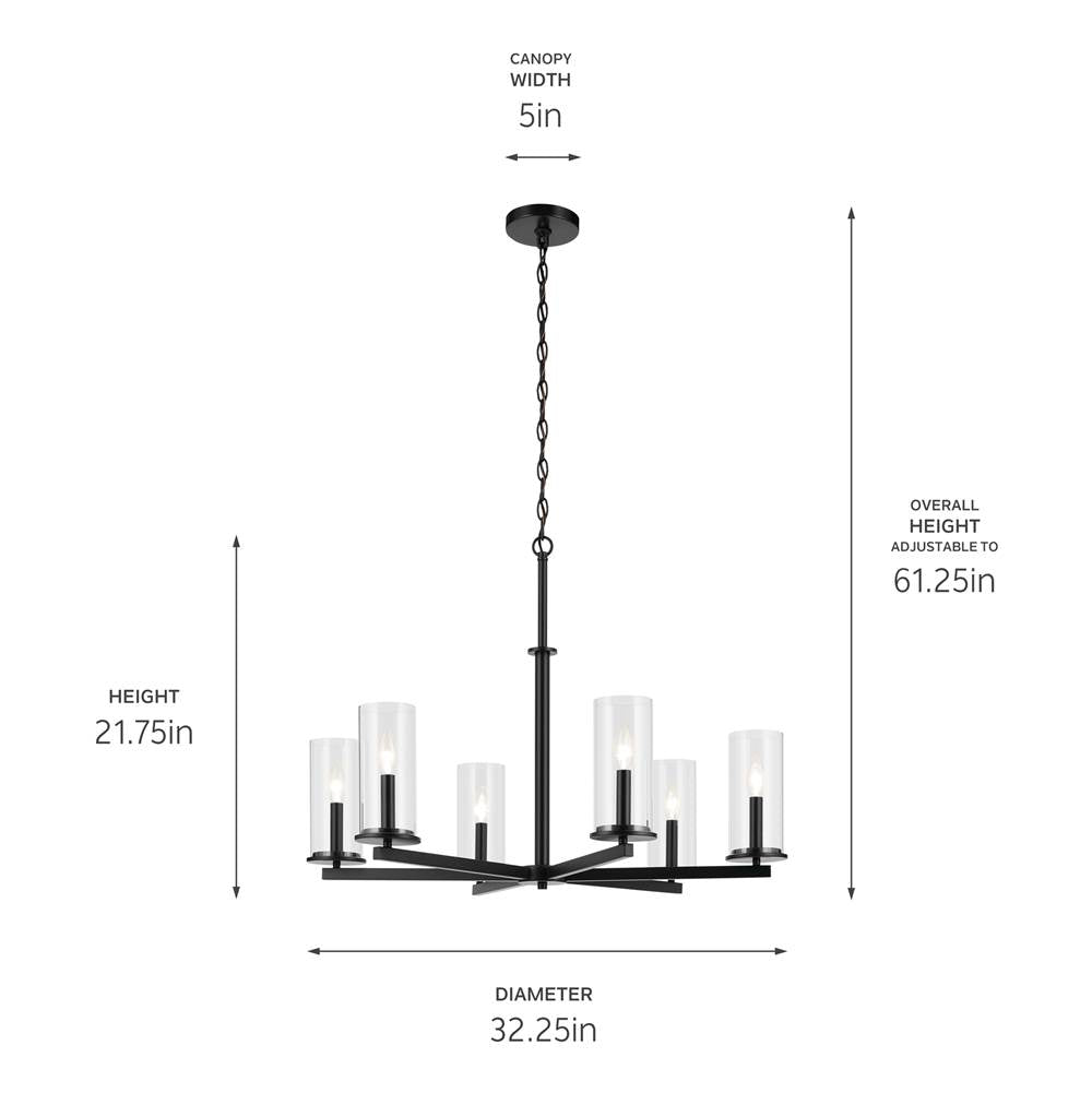 Kichler Lighting 44013BK Black Crosby 21.75'' 6-light Chandelier With Clear Glass In Black Image 2