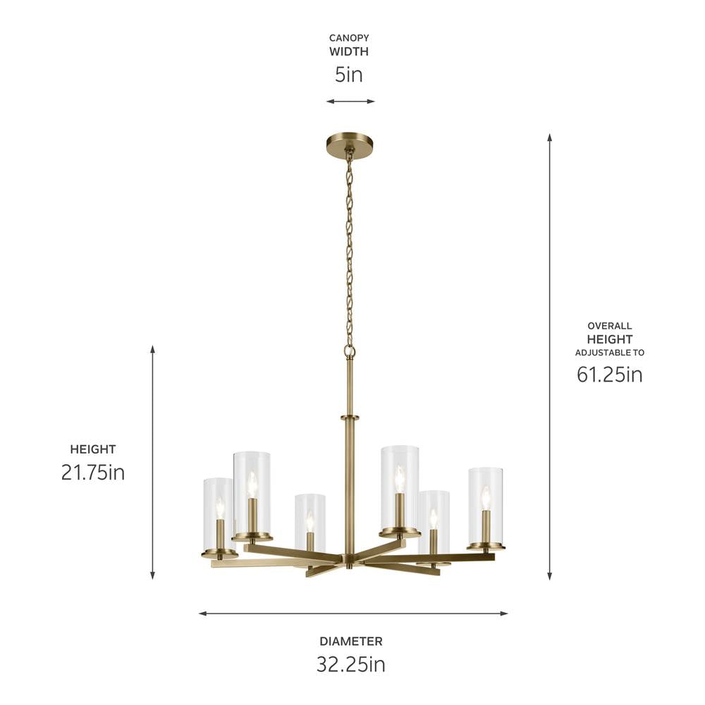 Kichler Lighting 44013NBR Natural Brass Crosby 21.5'' 6-light Chandelier With Clear Glass In Natural Brass Image 2