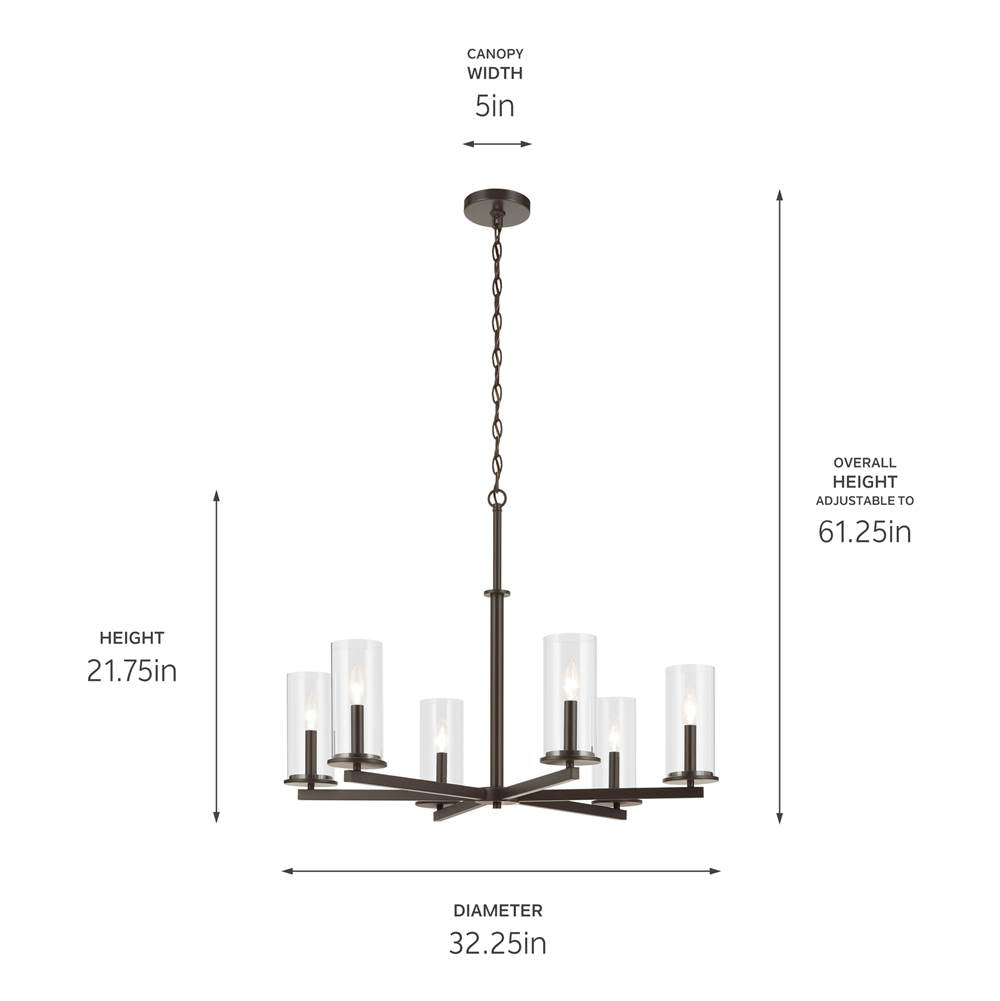 Kichler Lighting 44013OZ Olde Bronze Crosby 21.75'' 6-light Chandelier With Clear Glass In Olde Bronze Image 2