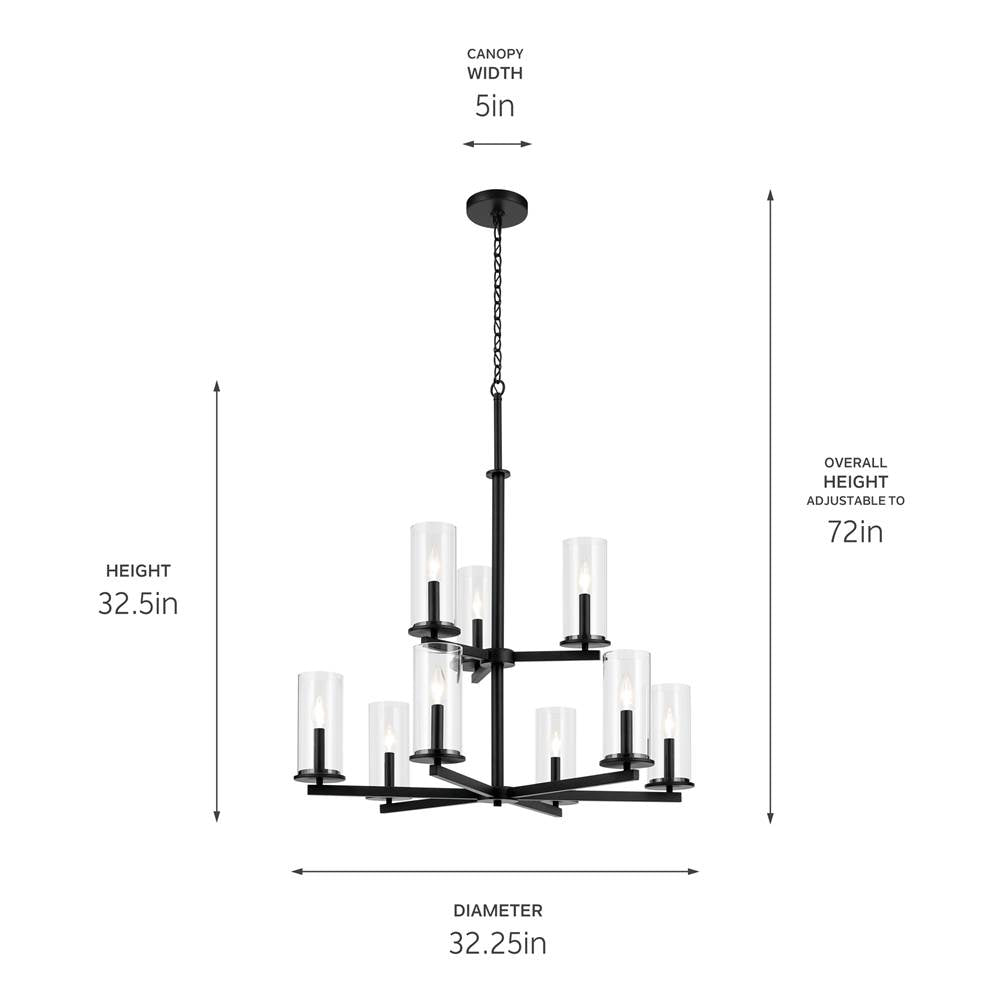 Kichler Lighting Crosby 32.5'' 9-light 2-tier Chandelier With Clear Glass In Black
