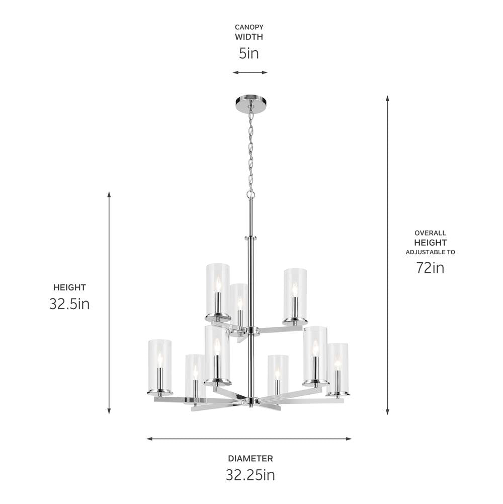 Kichler Lighting 44014CH Chrome Crosby 32.5'' 9-light 2-tier Chandelier With Clear Glass In Chrome Image 2