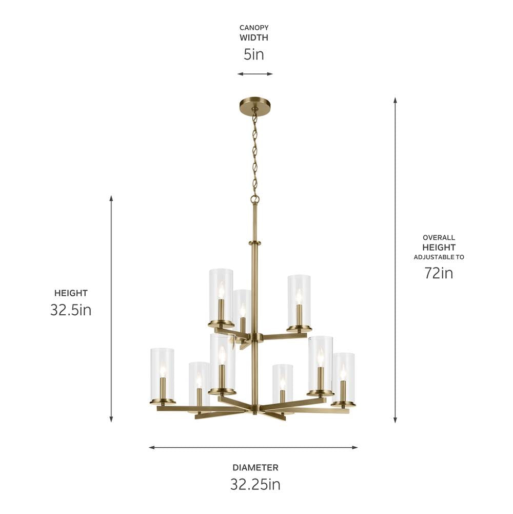 Kichler Lighting 44014NBR Natural Brass Crosby 32.5'' 9-light 2-tier Chandelier With Clear Glass In Natural Brass Image 2