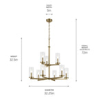Kichler Lighting 44014NBR Natural Brass Crosby 32.5'' 9-light 2-tier Chandelier With Clear Glass In Natural Brass Image 2