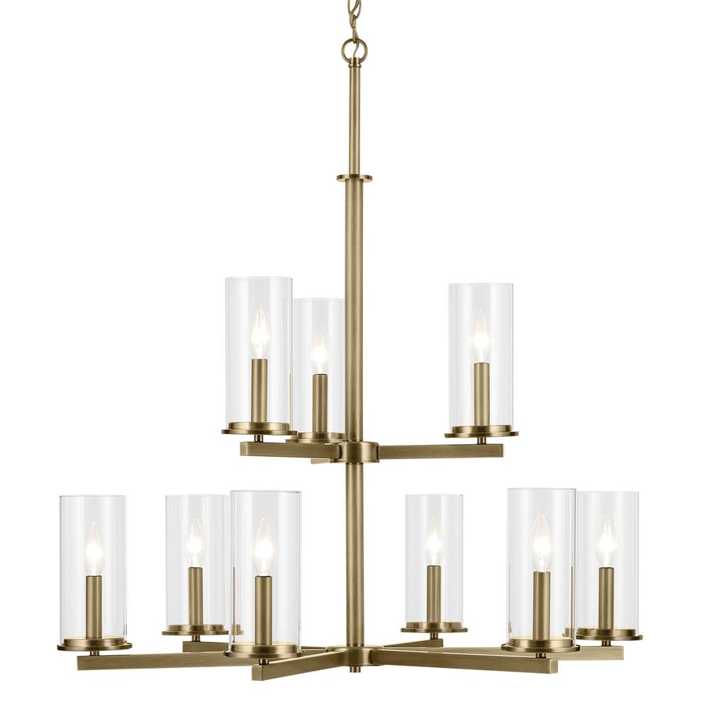 Kichler Lighting 44014NBR Natural Brass Crosby 32.5'' 9-light 2-tier Chandelier With Clear Glass In Natural Brass Image 3