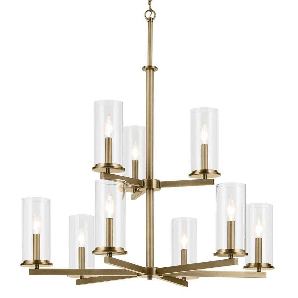 Kichler Lighting 44014NBR Natural Brass Crosby 32.5'' 9-light 2-tier Chandelier With Clear Glass In Natural Brass Image 4