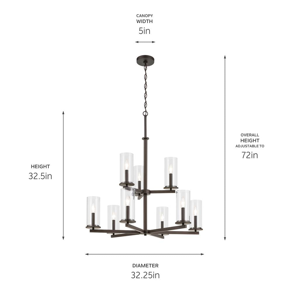 Kichler Lighting Crosby 32.5'' 9-light 2-tier Chandelier With Clear Glass In Black
