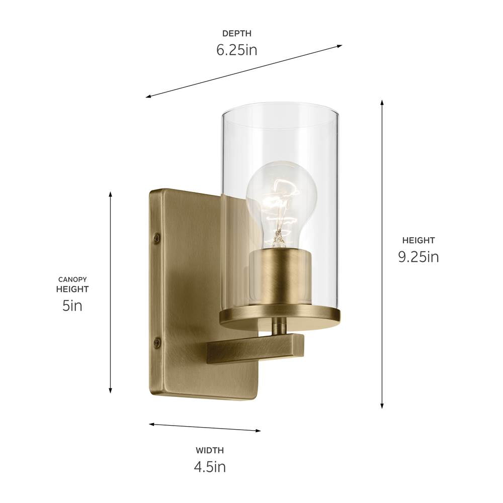 Kichler Lighting 45495NBRCLR Natural Brass Crosby 4.5'' 1-light Wall Sconce With Clear Glass In Natural Brass Image 2