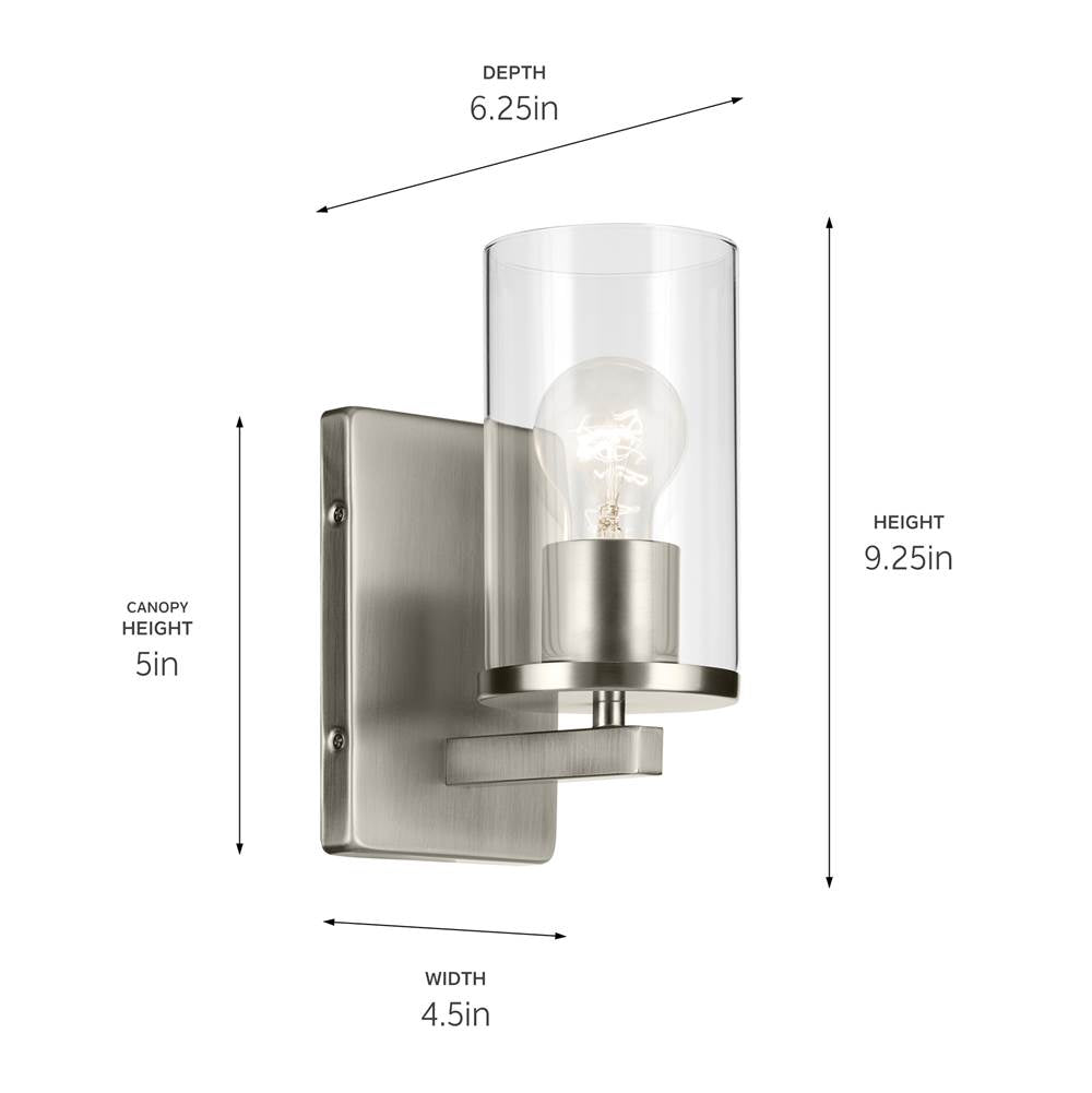 Kichler Lighting Crosby 4.5'' 1-light Wall Sconce With Satin Etched Cased Opal Glass In Black