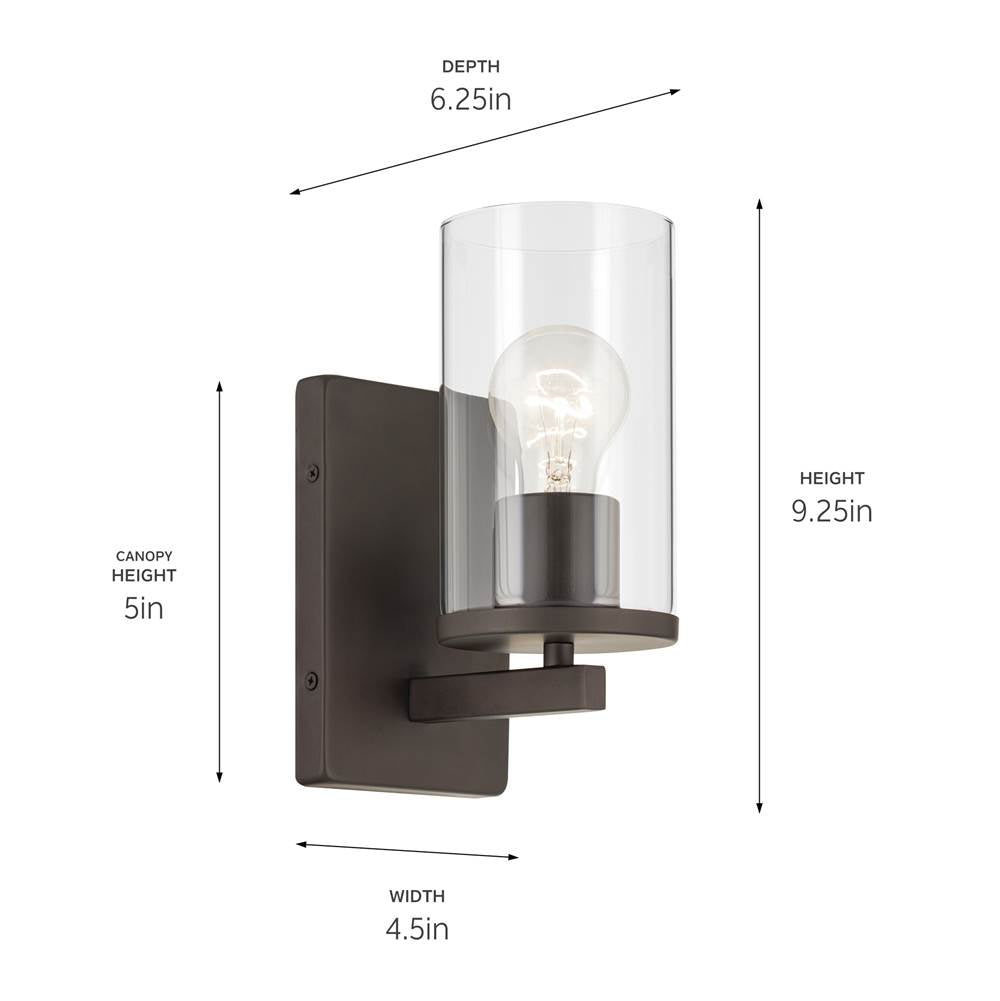 Kichler Lighting Crosby 4.5'' 1-light Wall Sconce With Satin Etched Cased Opal Glass In Black