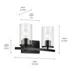Kichler Lighting 45496BKCLR Black Crosby 15.25'' 2-light Vanity Light With Clear Glass In Black Image 2