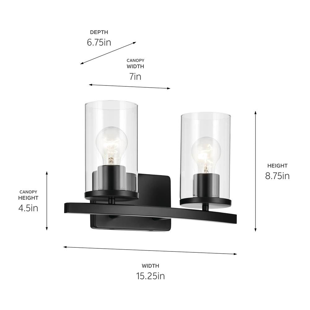 Kichler Lighting 45496BKCLR Black Crosby 15.25'' 2-light Vanity Light With Clear Glass In Black Image 2