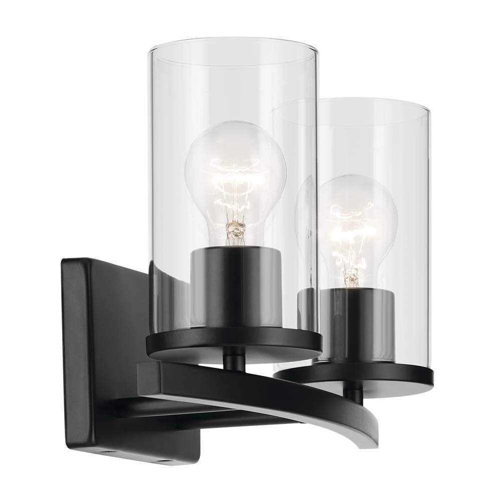 Kichler Lighting 45496BKCLR Black Crosby 15.25'' 2-light Vanity Light With Clear Glass In Black Image 3