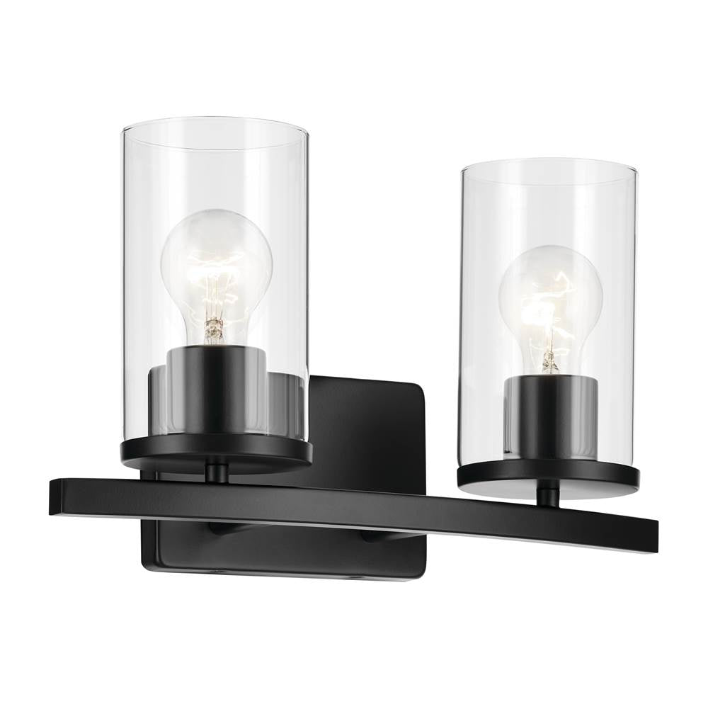 Kichler Lighting 45496BKCLR Black Crosby 15.25'' 2-light Vanity Light With Clear Glass In Black Image 1