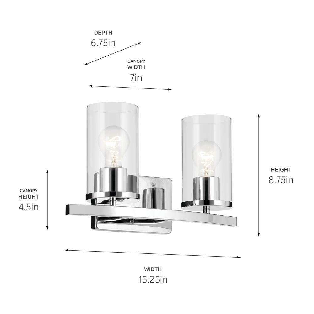 Kichler Lighting Crosby 15.25'' 2-light Vanity Light With Clear Glass In Black