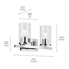 Kichler Lighting Crosby 15.25'' 2-light Vanity Light With Clear Glass In Black