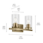 Kichler Lighting 45496NBRCLR Natural Brass Crosby 15.25'' 2-light Vanity Light With Clear Glass In Natural Brass Image 2