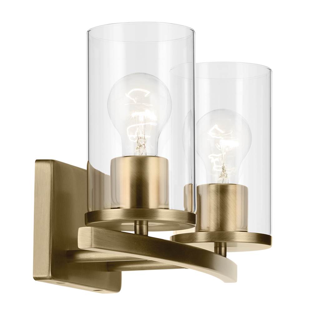 Kichler Lighting 45496NBRCLR Natural Brass Crosby 15.25'' 2-light Vanity Light With Clear Glass In Natural Brass Image 3