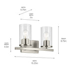 Kichler Lighting Crosby 15.25'' 2-light Vanity Light With Clear Glass In Black