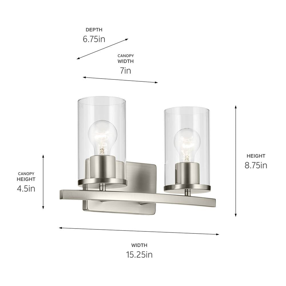 Kichler Lighting Crosby 15.25'' 2-light Vanity Light With Clear Glass In Black