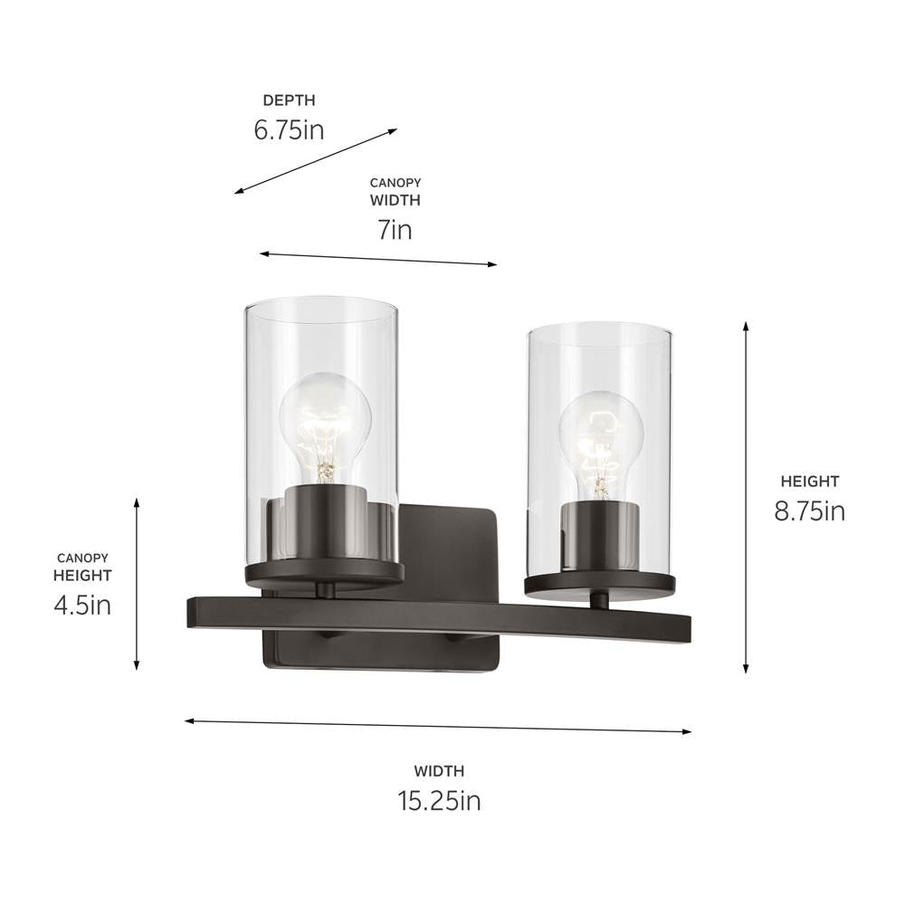 Kichler Lighting Crosby 15.25'' 2-light Vanity Light With Clear Glass In Black