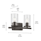 Kichler Lighting Crosby 15.25'' 2-light Vanity Light With Clear Glass In Black