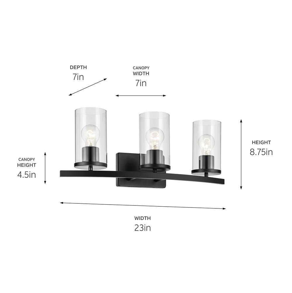 Kichler Lighting 45497BKCLR Black Crosby 23'' 3-light Vanity Light With Clear Glass In Black Image 2