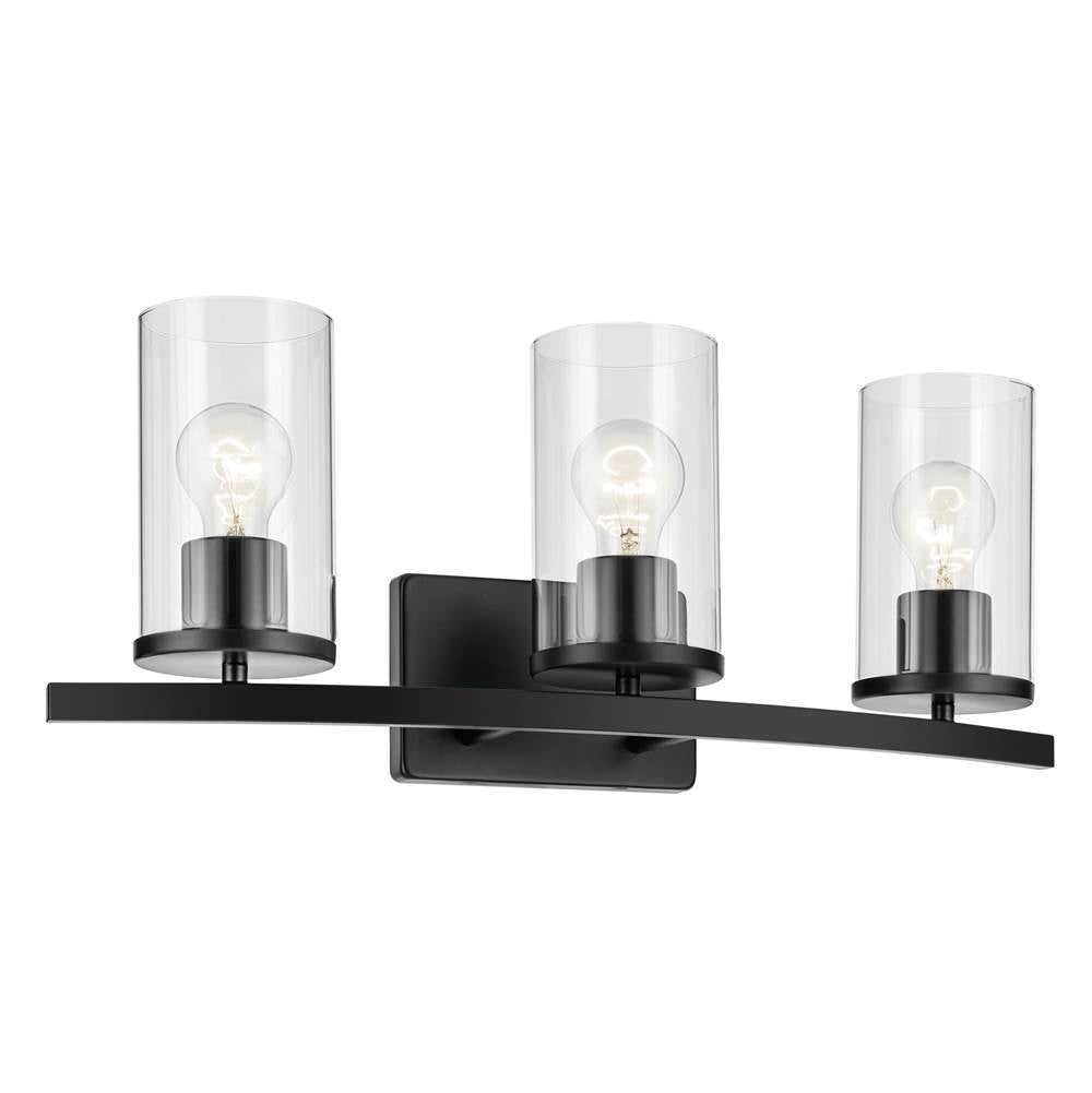 Kichler Lighting 45497BKCLR Black Crosby 23'' 3-light Vanity Light With Clear Glass In Black Image 1