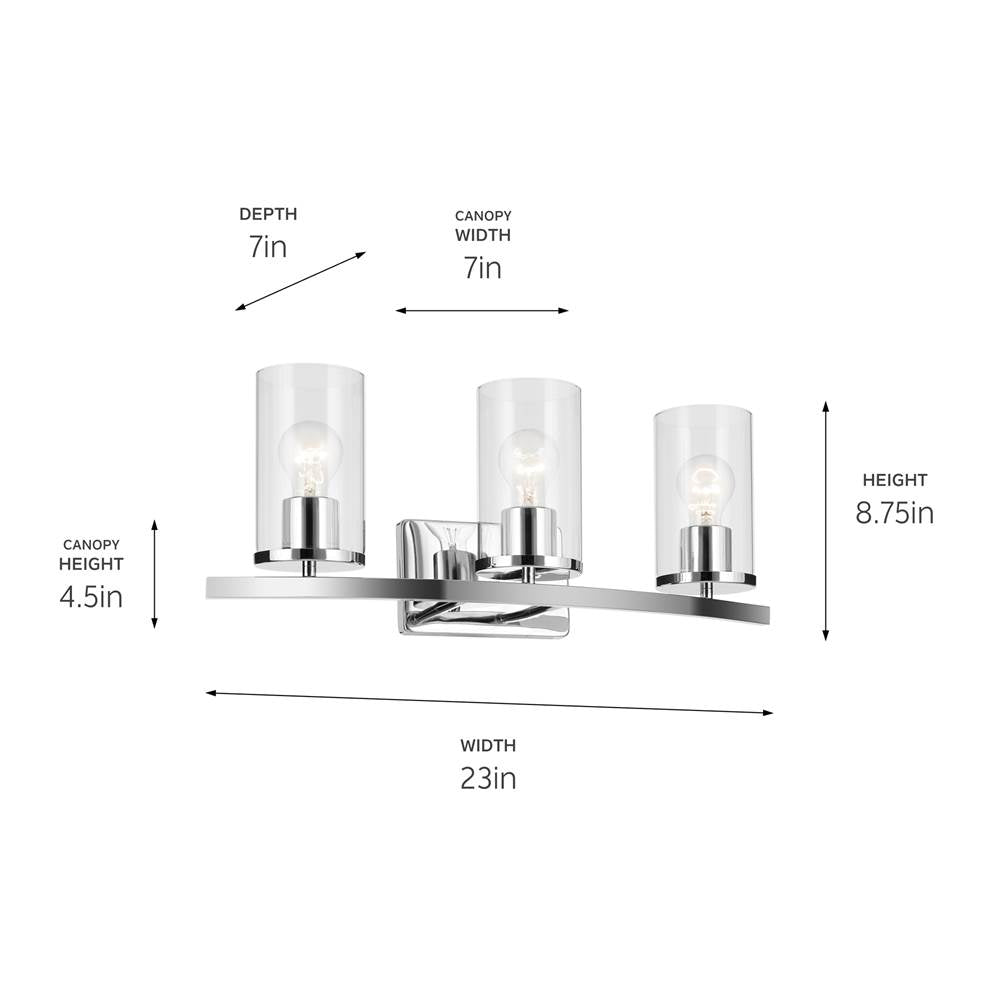 Kichler Lighting Crosby 23'' 3-light Vanity Light With Clear Glass In Black