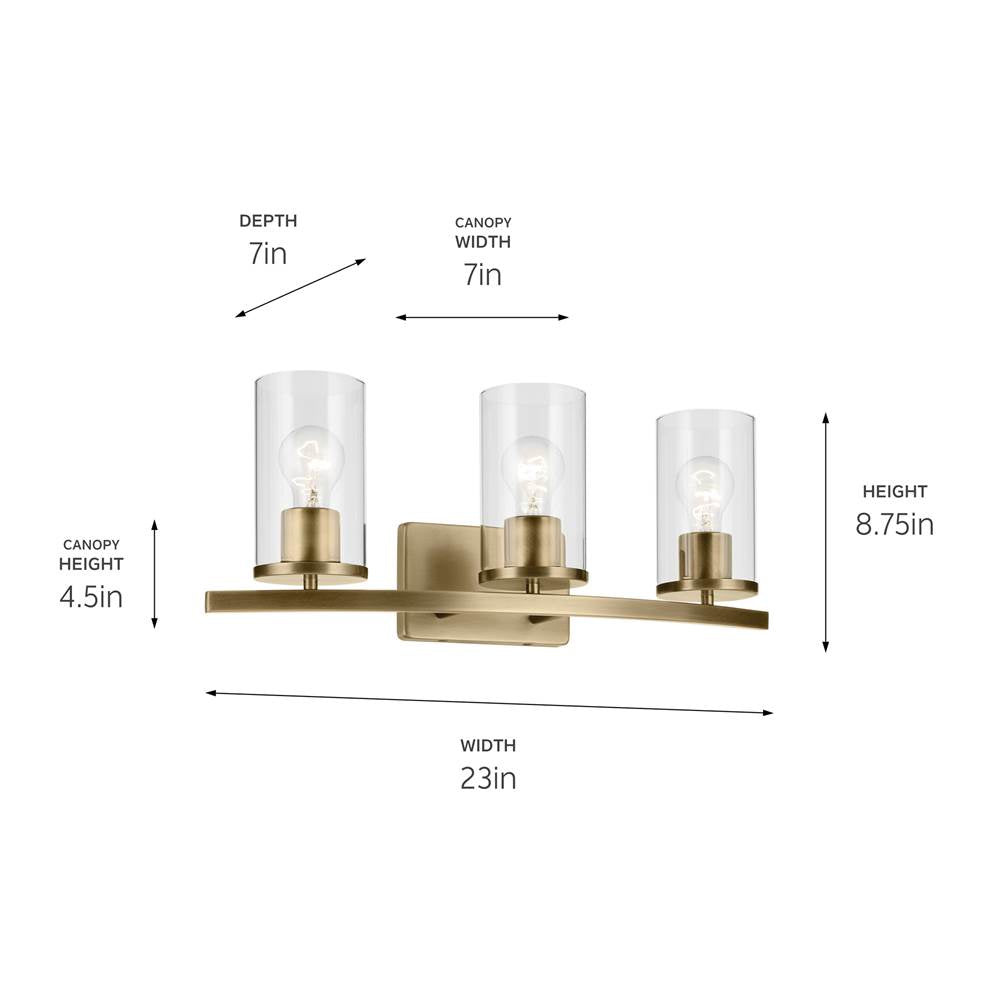 Kichler Lighting 45497NBRCLR Natural Brass Crosby 23'' 3-light Vanity Light With Clear Glass In Natural Brass Image 2
