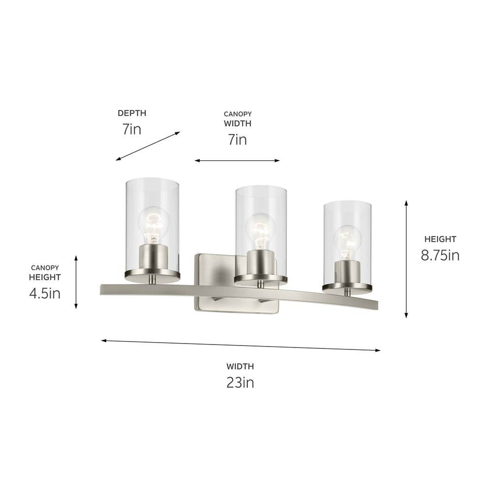 Kichler Lighting Crosby 23'' 3-light Vanity Light With Clear Glass In Black