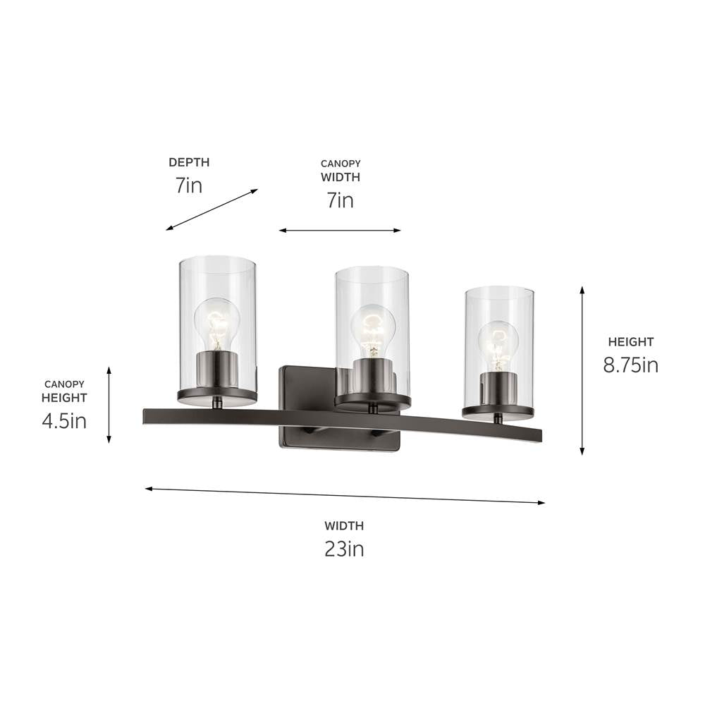 Kichler Lighting Crosby 23'' 3-light Vanity Light With Clear Glass In Black