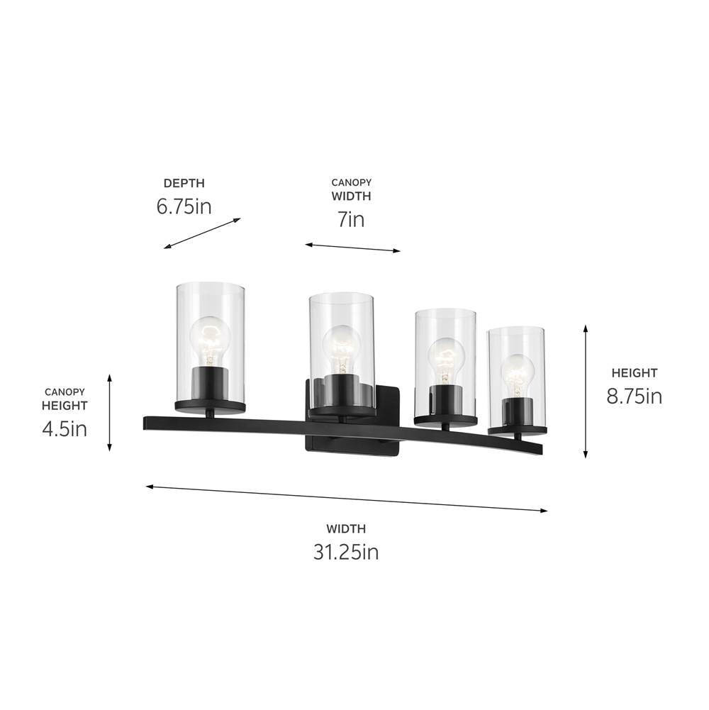 Kichler Lighting 45498BKCLR Black Crosby 31.25'' 4-light Vanity Light With Clear Glass In Black Image 2