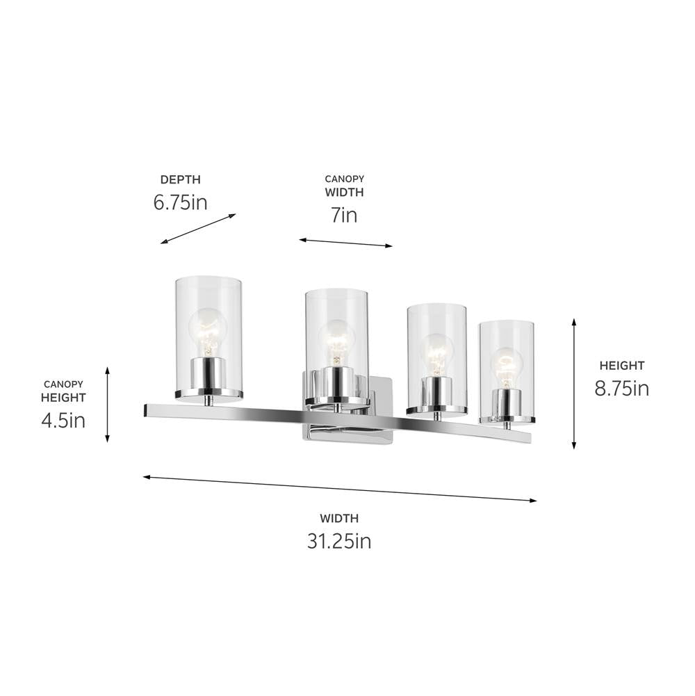 Kichler Lighting Crosby 31.25'' 4-light Vanity Light With Clear Glass In Black