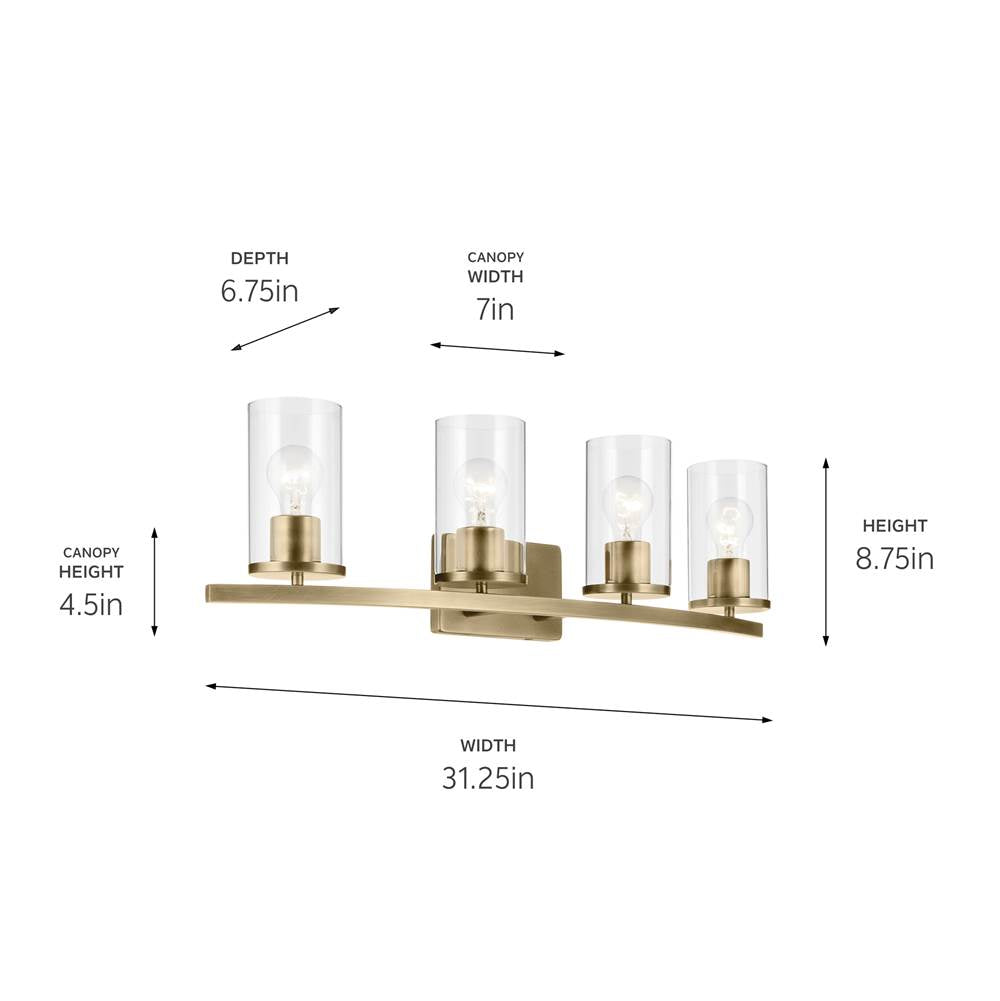 Kichler Lighting 45498NBRCLR Natural Brass Crosby 31.25'' 4-light Vanity Light With Clear Glass In Natural Brass Image 2