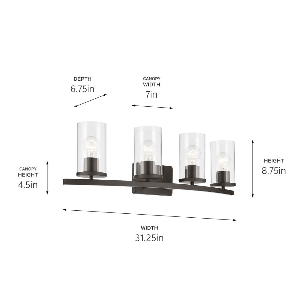 Kichler Lighting Crosby 31.25'' 4-light Vanity Light With Clear Glass In Black
