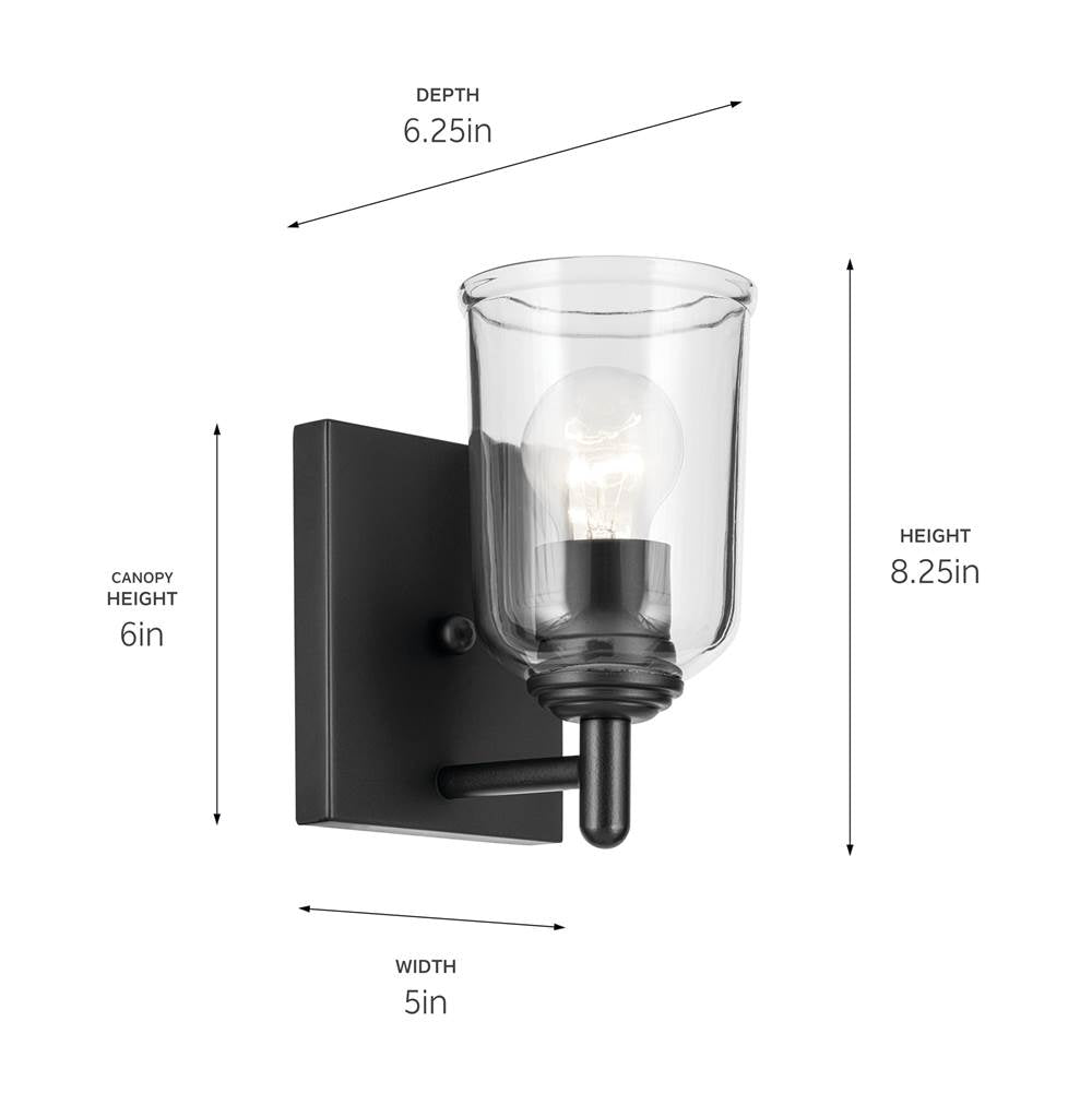 Kichler Lighting 45572BKCLR Black Shailene 5'' 1-light Wall Sconce With Clear Glass In Black Image 2