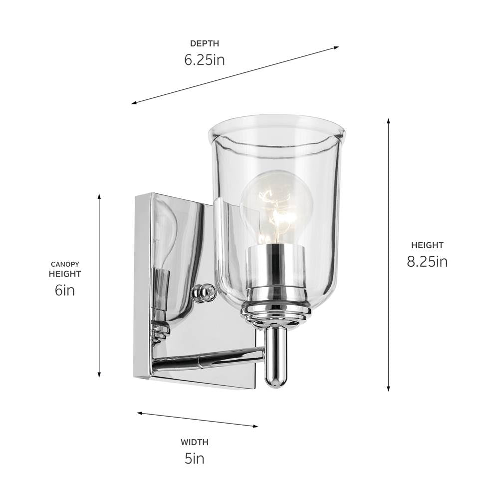Kichler Lighting 45572CHCLR Chrome Shailene 5'' 1-light Wall Sconce With Clear Glass In Chrome Image 2