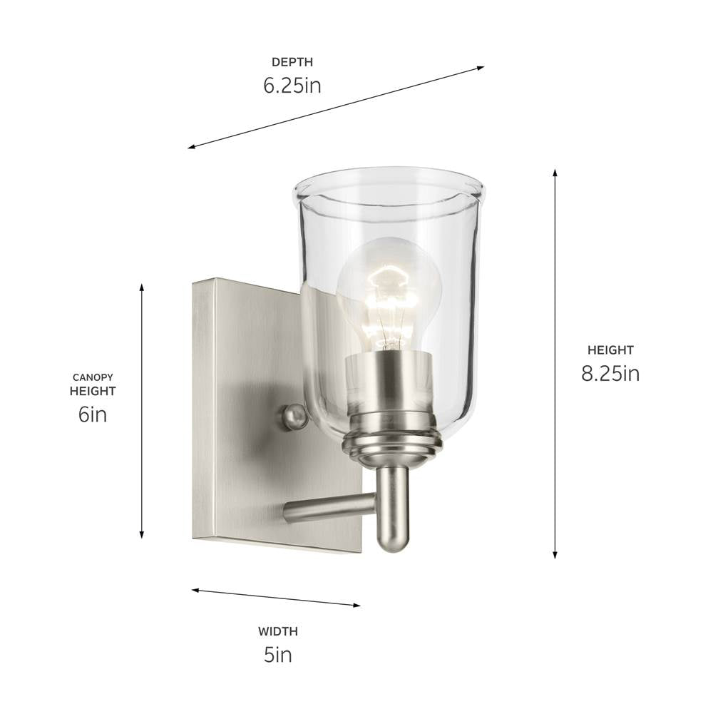 Kichler Lighting 45572NICLR Brushed Nickel Shailene 5'' 1-light Wall Sconce With Clear Glass In Brushed Nickel Image 2