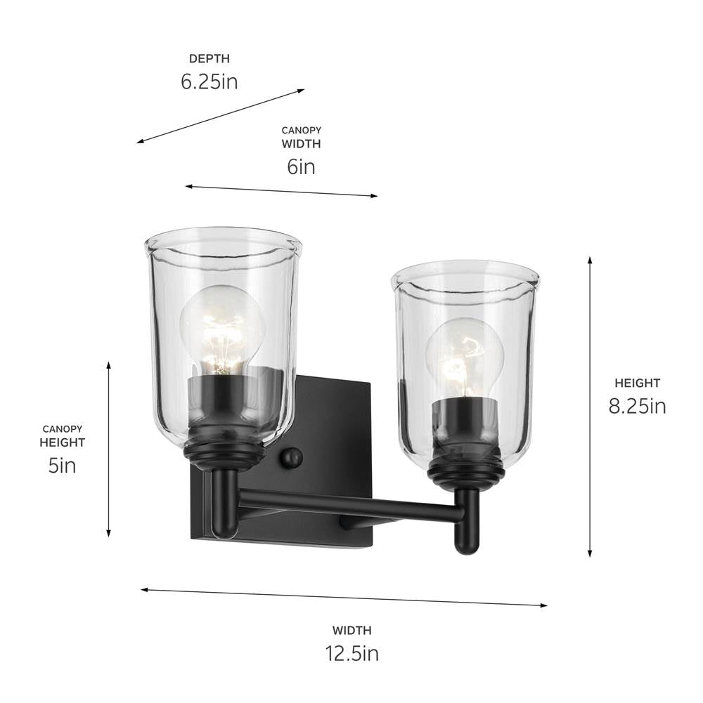 Kichler Lighting 45573BKCLR Black Shailene 12.5'' 2-light Vanity Light With Clear Glass In Black Image 2
