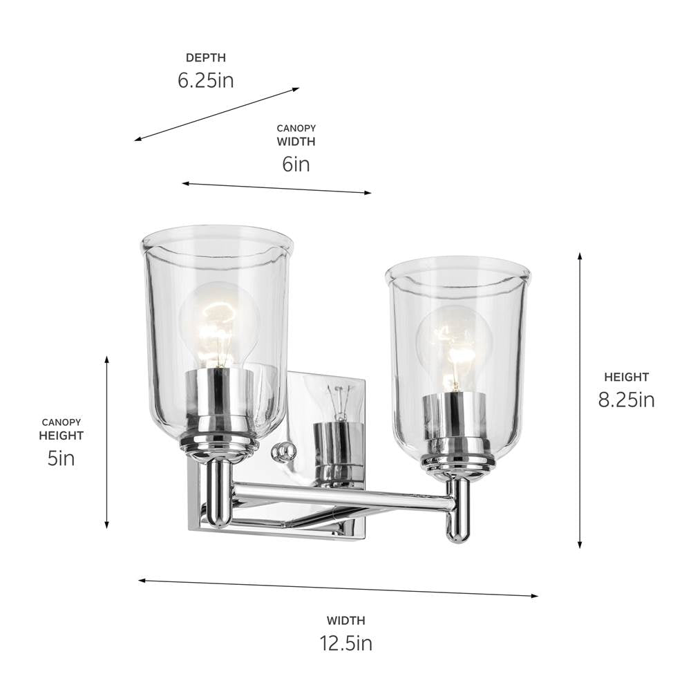 Kichler Lighting 45573CHCLR Chrome Shailene 12.5'' 2-light Vanity Light With Clear Glass In Chrome Image 2