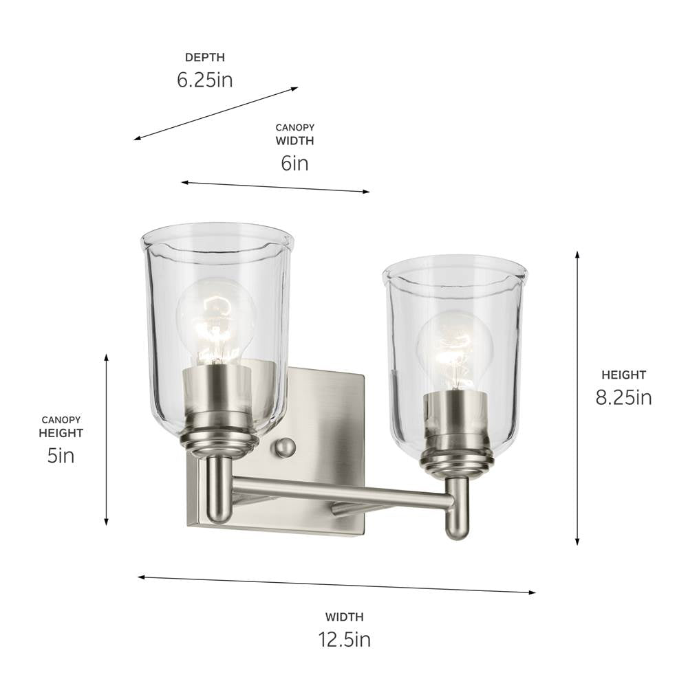 Kichler Lighting 45573NICLR Brushed Nickel Shailene 12.5'' 2-light Vanity Light With Clear Glass In Brushed Nickel Image 2