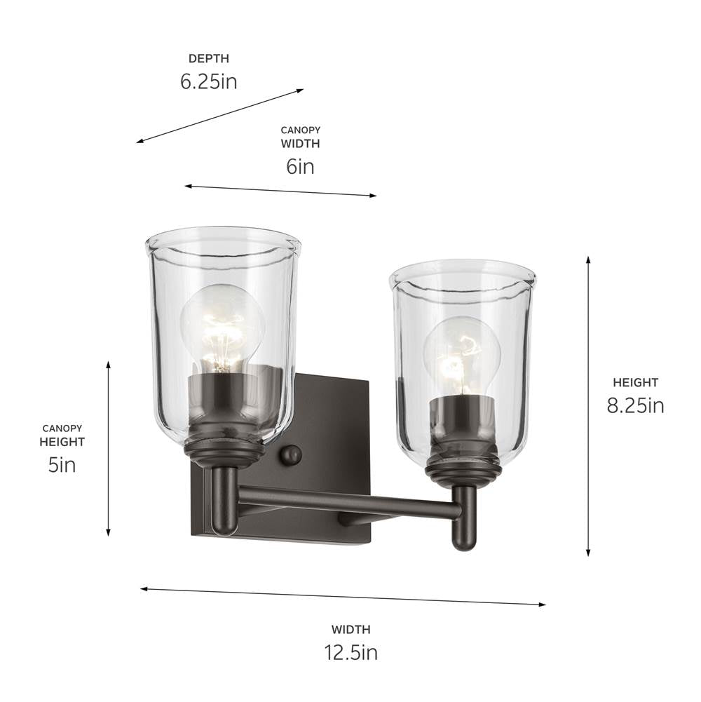 Kichler Lighting 45573OZCLR Olde Bronze Shailene 12.5'' 2-light Vanity Light With Clear Glass In Olde Bronze Image 2