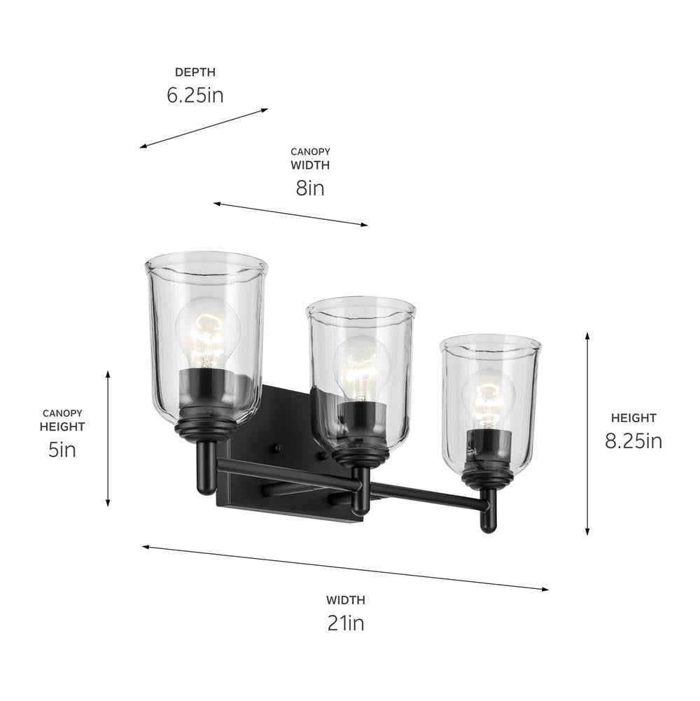 Kichler Lighting 45574BKCLR Black Shailene 21'' 3-light Vanity Light With Clear Glass In Black Image 2