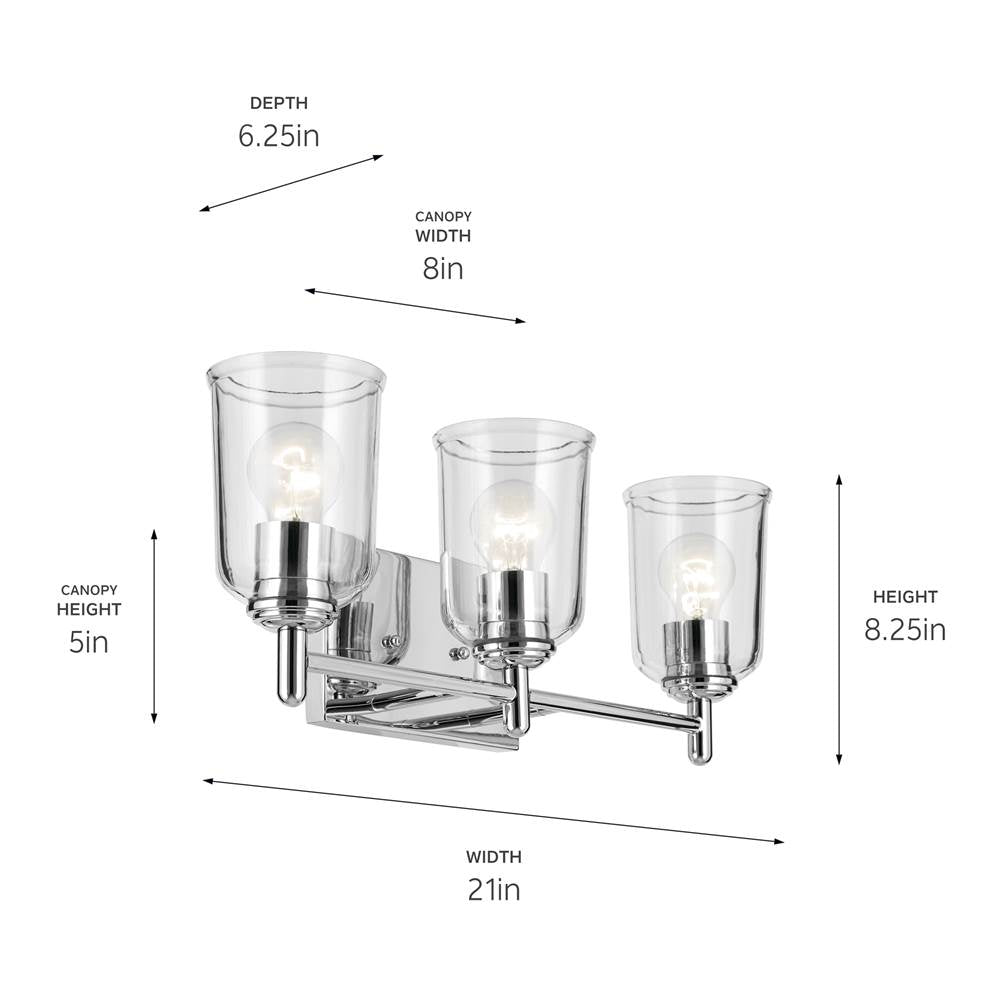 Kichler Lighting 45574CHCLR Chrome Shailene 21'' 3-light Vanity Light With Clear Glass In Chrome Image 2