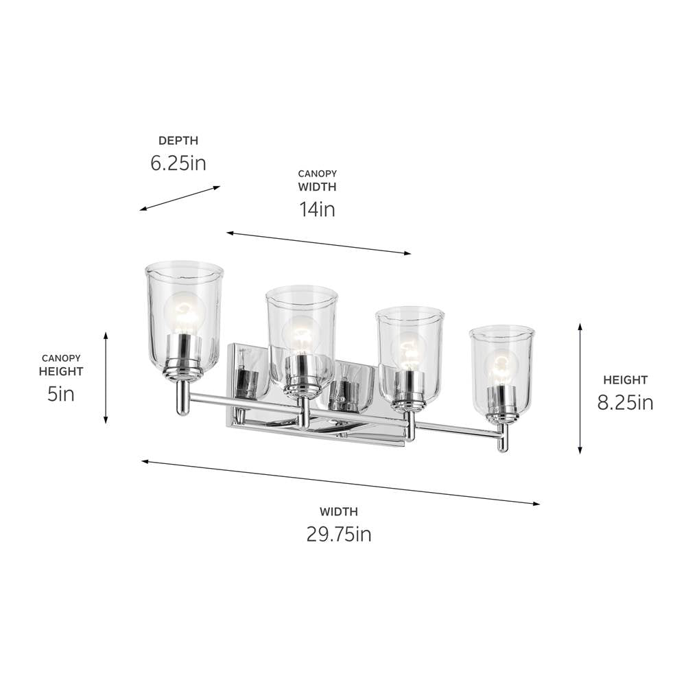 Kichler Lighting 45575CHCLR Chrome Shailene 29.75'' 4-light Vanity Light With Clear Glass In Chrome Image 2